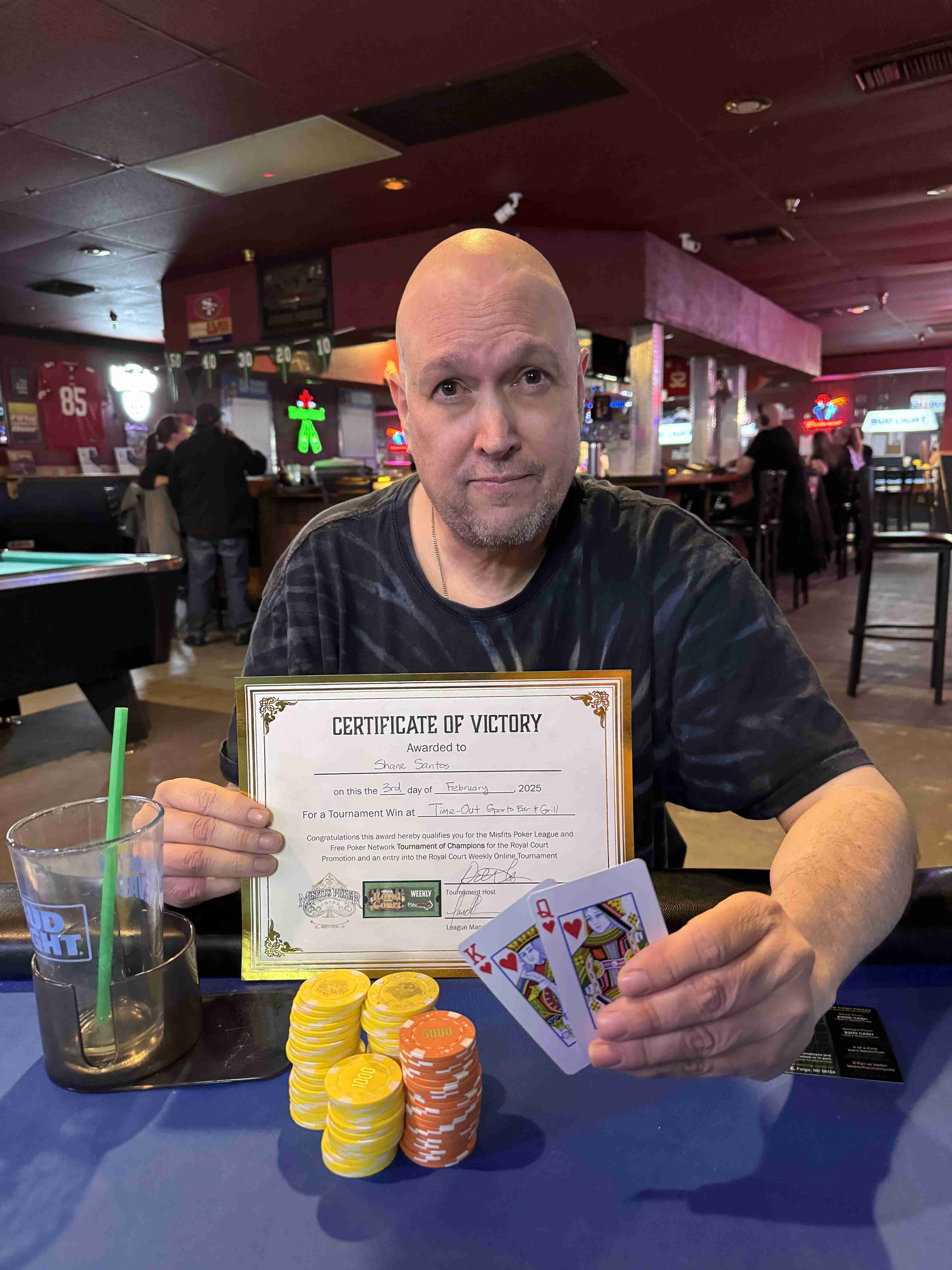 Shane Santos Wins at Timeout Sports Bar