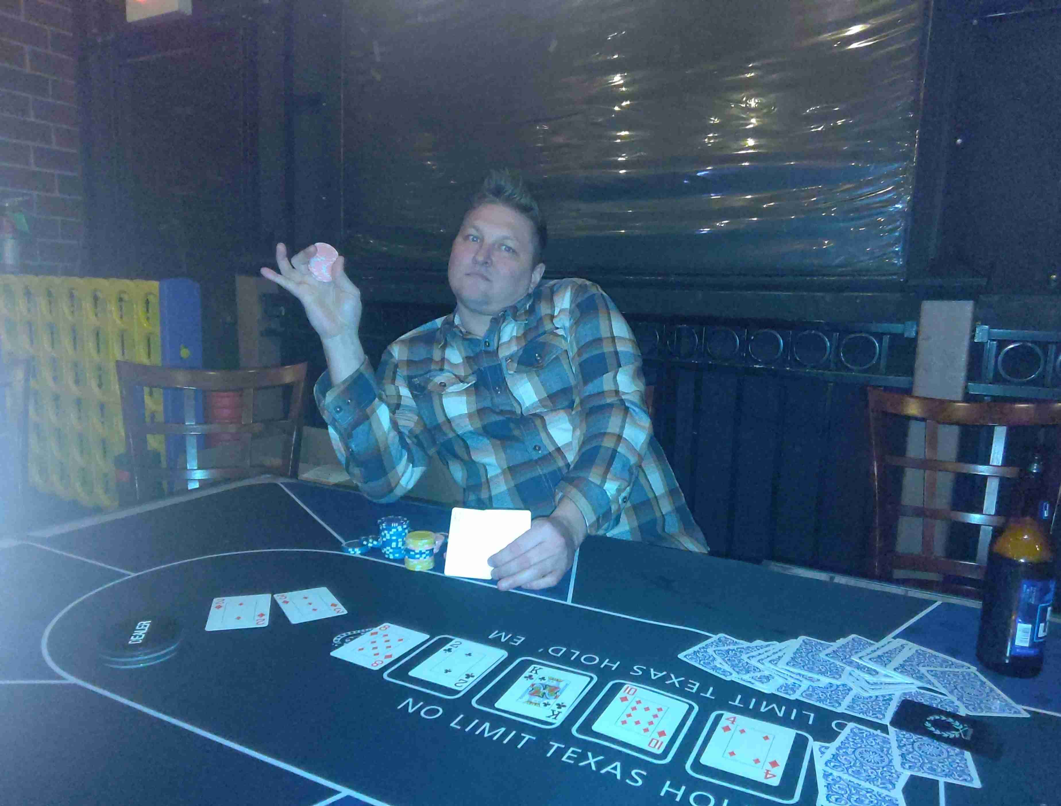 DAN WEYER and Kristie Schuman go heads up at the final table on Friday 3/03/23 at Prohibition Junction Sports Bar
